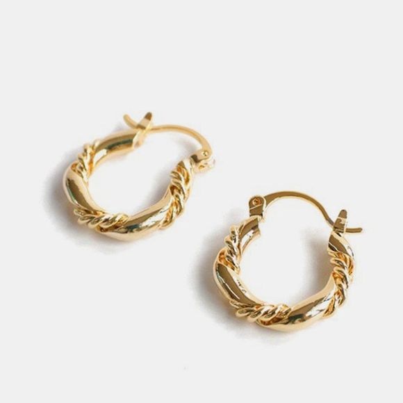 Fashion Jewelry Jewelry - Gold Plated Twist Hoop Latched Earrings